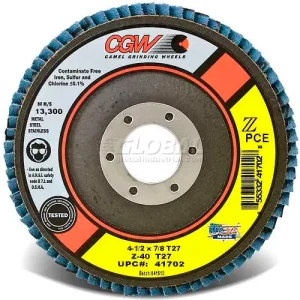 CGW Abrasives 41702 Abrasive Flap Disc 4-1/2" x 7/8" 40 Grit Zirconia - Pkg Qty 10